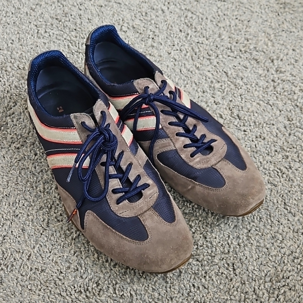 Hugo Boss Orange blue gray suede lace sneakers size 45